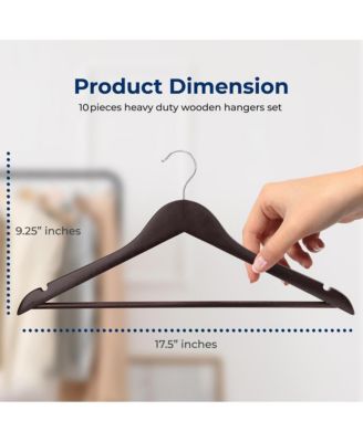 10 Pcs. Wooden Hangers - Non-Slip, Sturdy, and Heavy Duty Suit Hanger Set with Chrome 360&amp;#xB0; Swivel Hook (Brown)