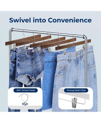 10 Pcs. Premium Wooden Pants Hangers - Heavy Duty Hanger Set with Chrome 360&amp;#xB0; Swivel Hook (Retro)