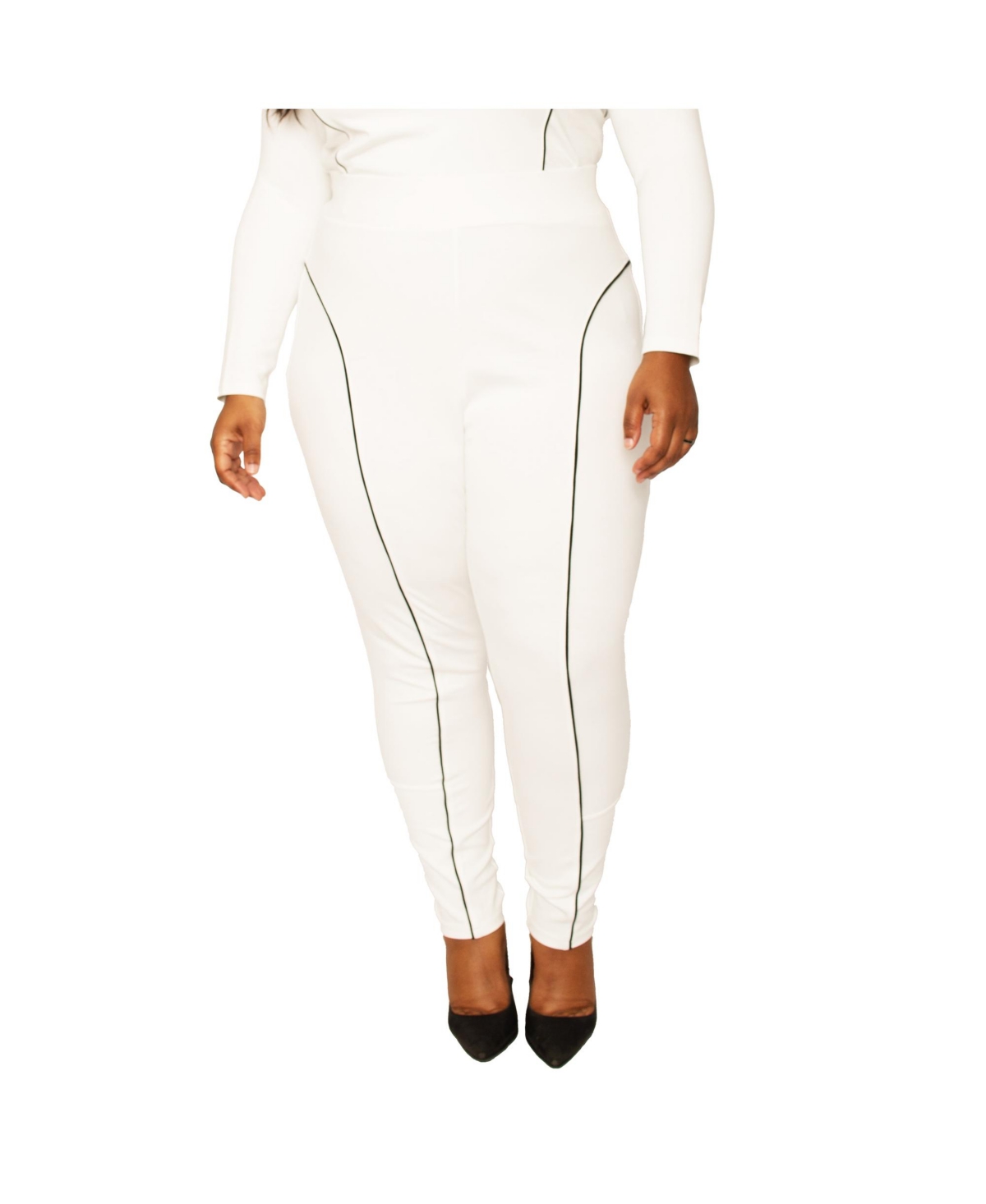 Plus Size High Rise Ponte Moto Style Leggings - Ivory