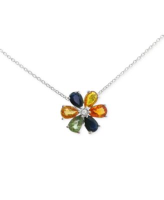 Macy's - Multi-Sapphire Flower 18" Pendant Necklace (3 ct. t.w.) in Sterling Silver