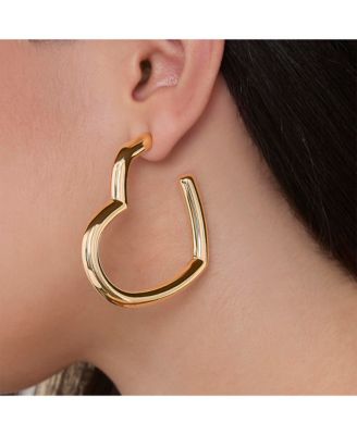 Open Heart Thin Wire Hoop Earrings in Gold