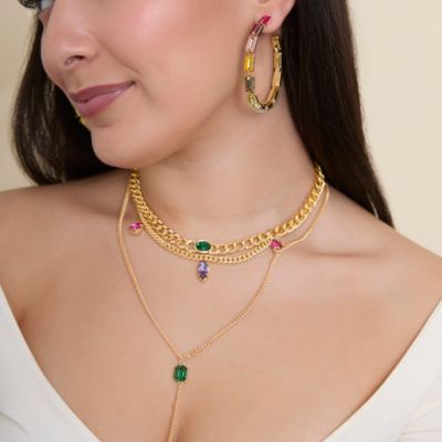 Gold-Tone Gemstone Accent Layered Necklace