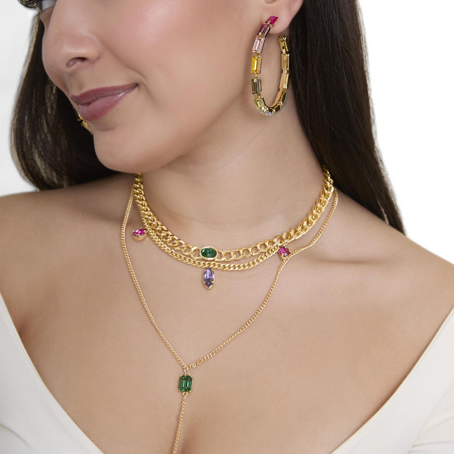 Gold-Tone Gemstone Accent Layered Necklace