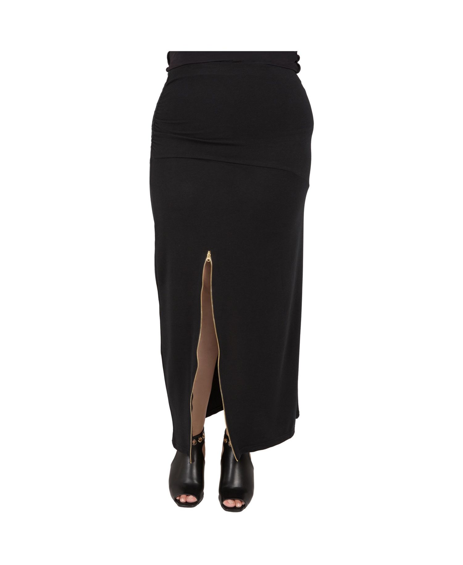 Plus Size Zip-Up Slits Maxi Skirt