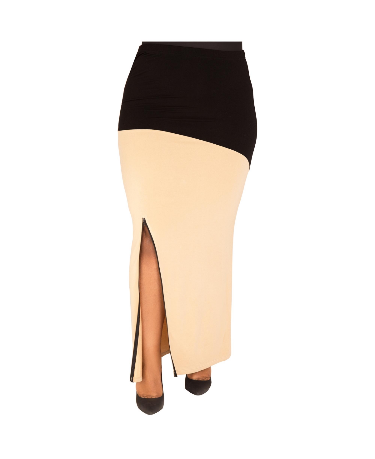 Plus Size Zip-Up Slits Maxi Skirt - Champagne