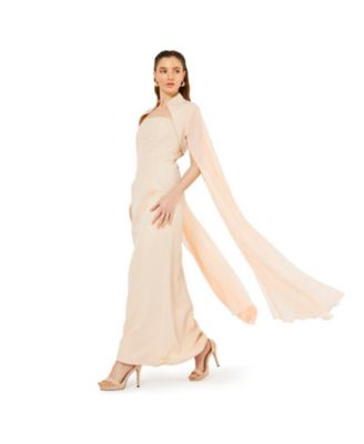 Women's Strapless Column Dress With Detachable Cropped Cape Jacket