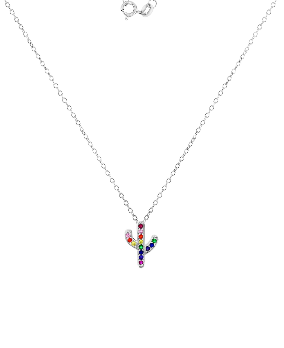 Macy's Cubic Zirconia Multicolor Cactus 18" Pendant Necklace In Silver