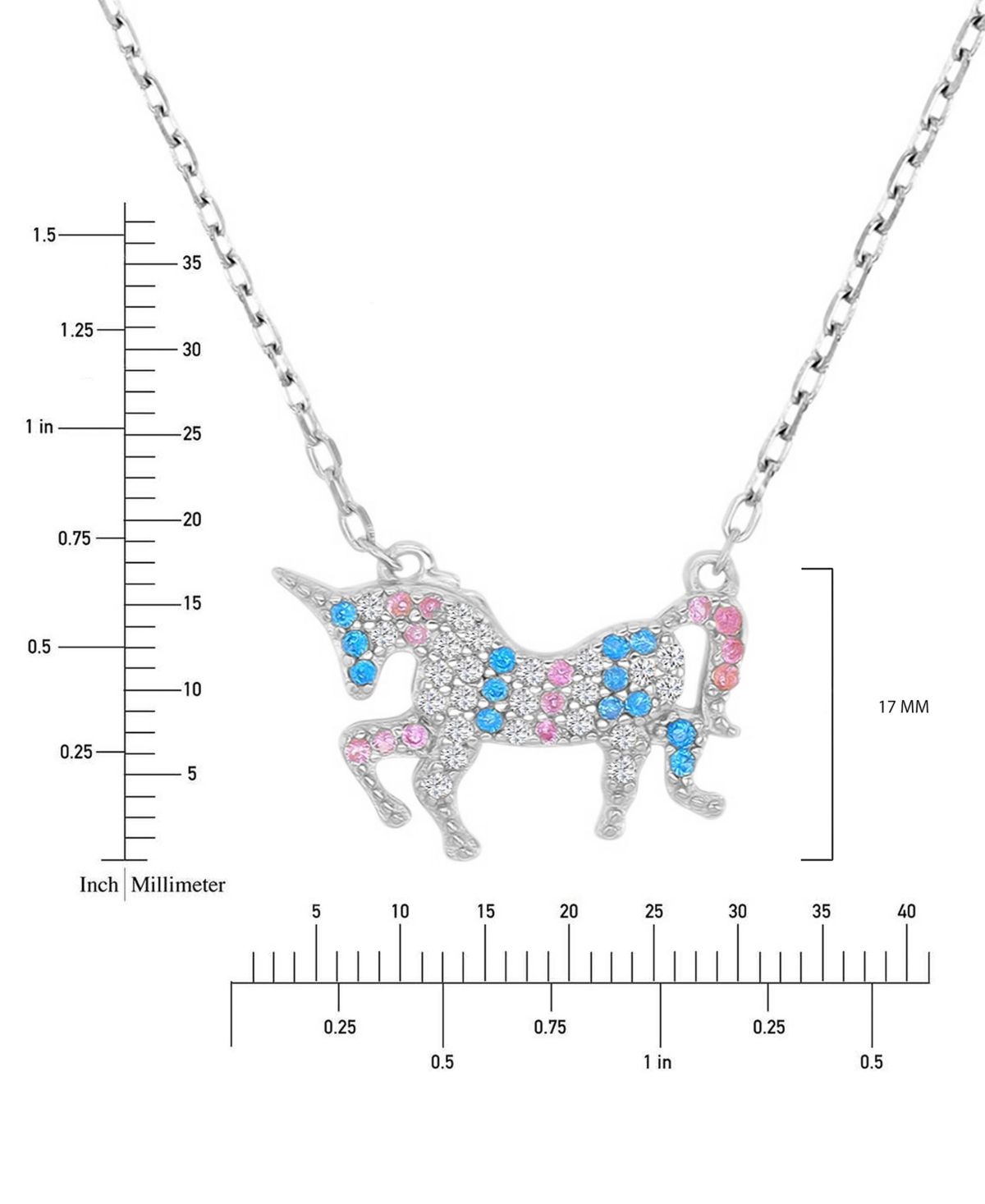 Macy's Multicolor Cubic Zirconia Unicorn Pendant Necklace In 14k Gold-plated Sterling Silver 18" In Silver