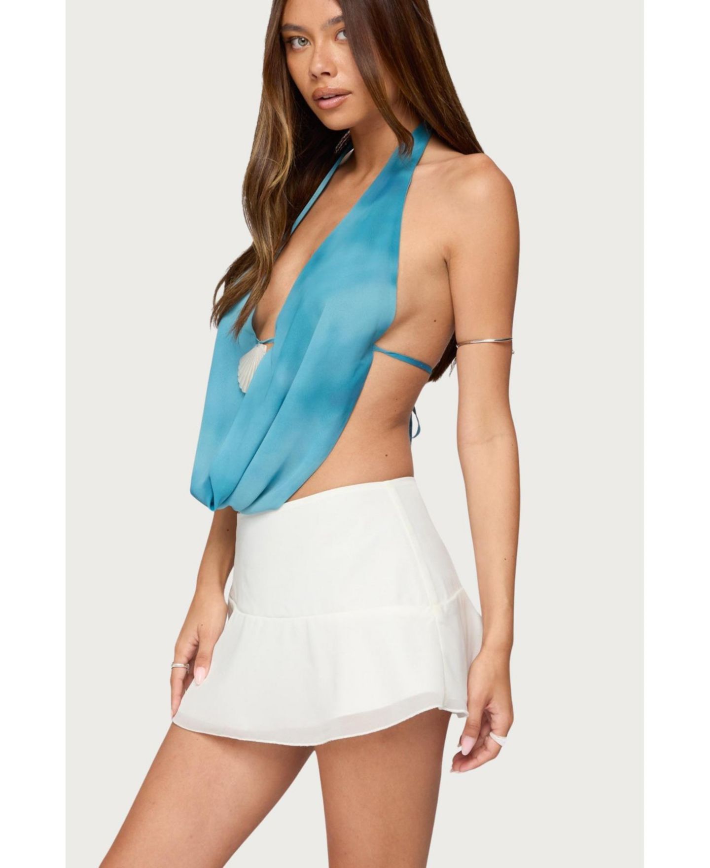 Женский топ Edikted Seabound Cowl Neck Backless Halter, цвет: Синий — фото 4