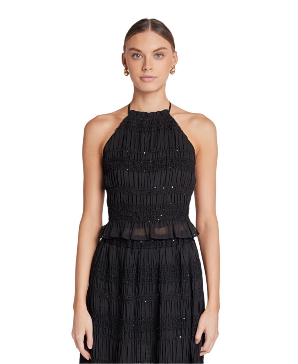 Women's Chiffon Gathered Sequins Halter Top - Black