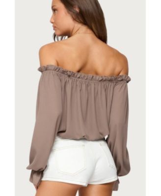 Edikted Women's Juna Off Shoulder Ruffle Chiffon Top - Macy's