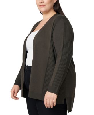 Plus Size Ribbed-Trim High-Low Cardigan Sweater