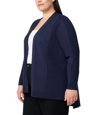 Plus Size Ribbed-Trim High-Low Cardigan Sweater