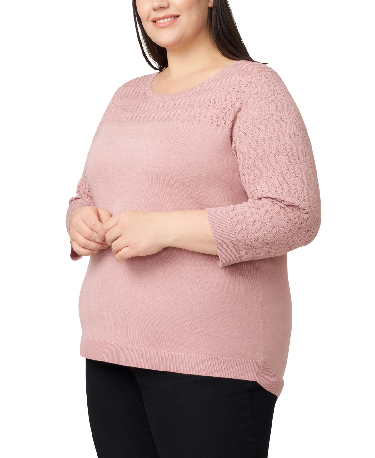 Melissa Paige Plus Size Ribbed-yoke Pullover Sweater In Pink