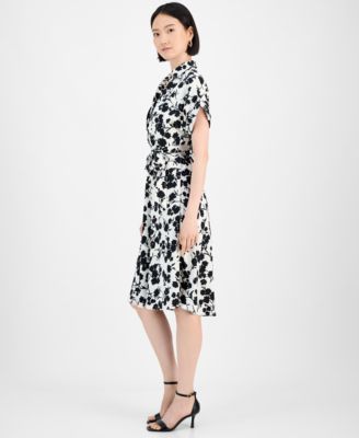 Women's Printed Faux-Wrap Midi Dress