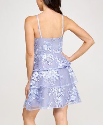 Juniors' Tiered Fit & Flare Flocked Mesh Dress