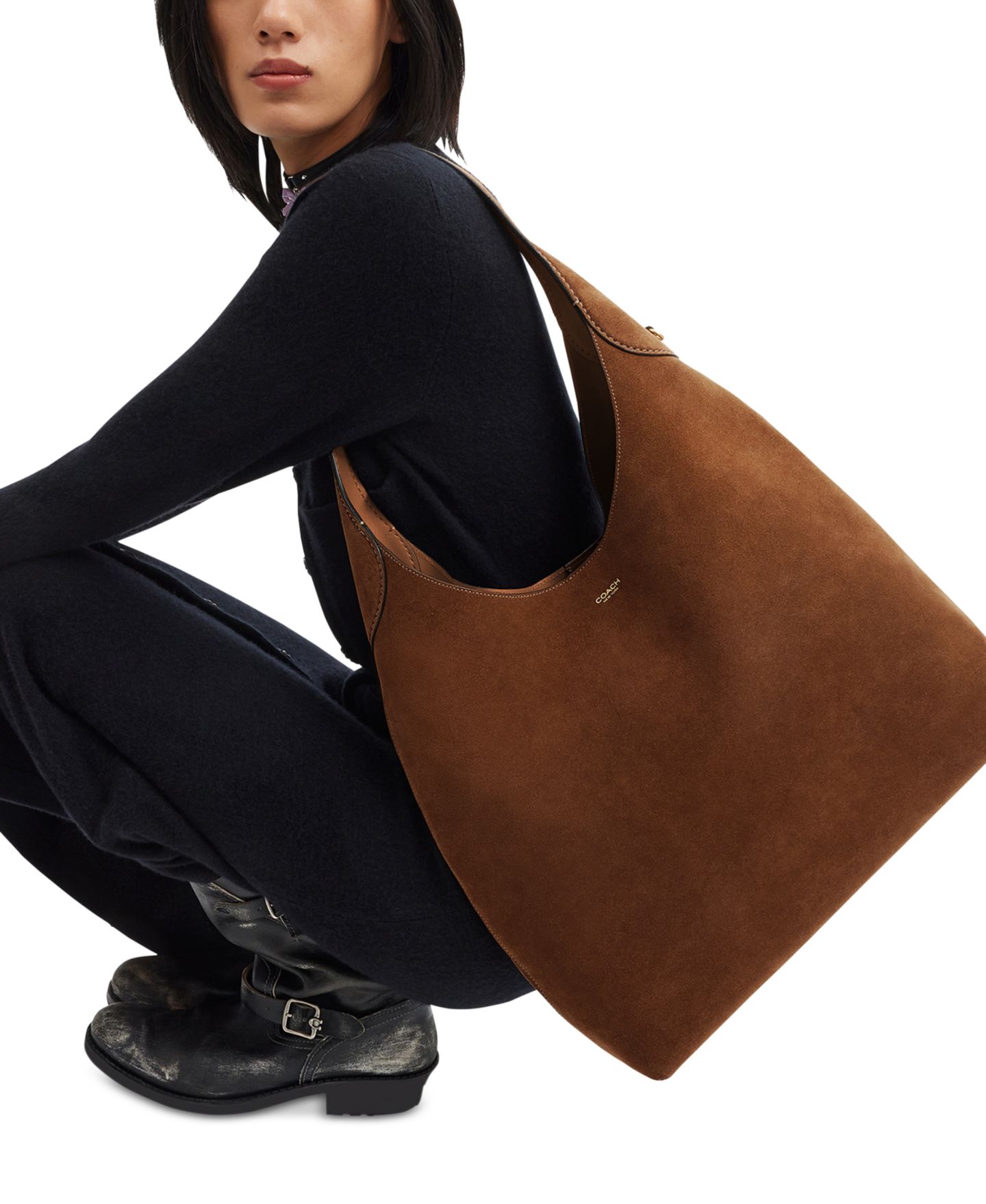 Женская сумка COACH Brooklyn Extra-Large Suede Shoulder 39, цвет: Тёплый коричневый — фото 7