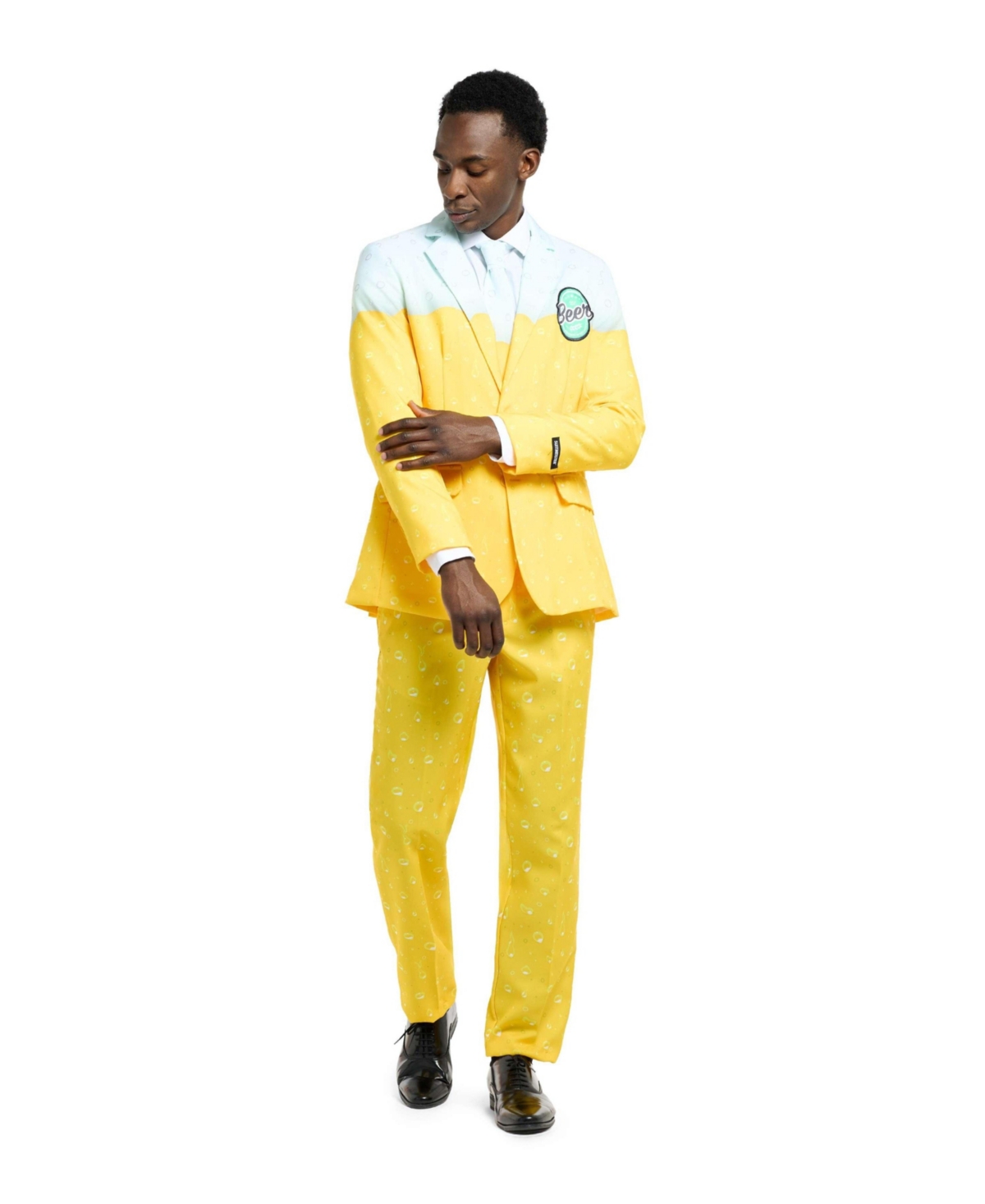 Men's Beer Suit - With Bottle Opener Tie Slim Fit - Yellow - Yellow