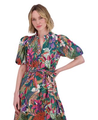 Vince Camuto - Women's Printed Puff-Sleeve Cotton Dress