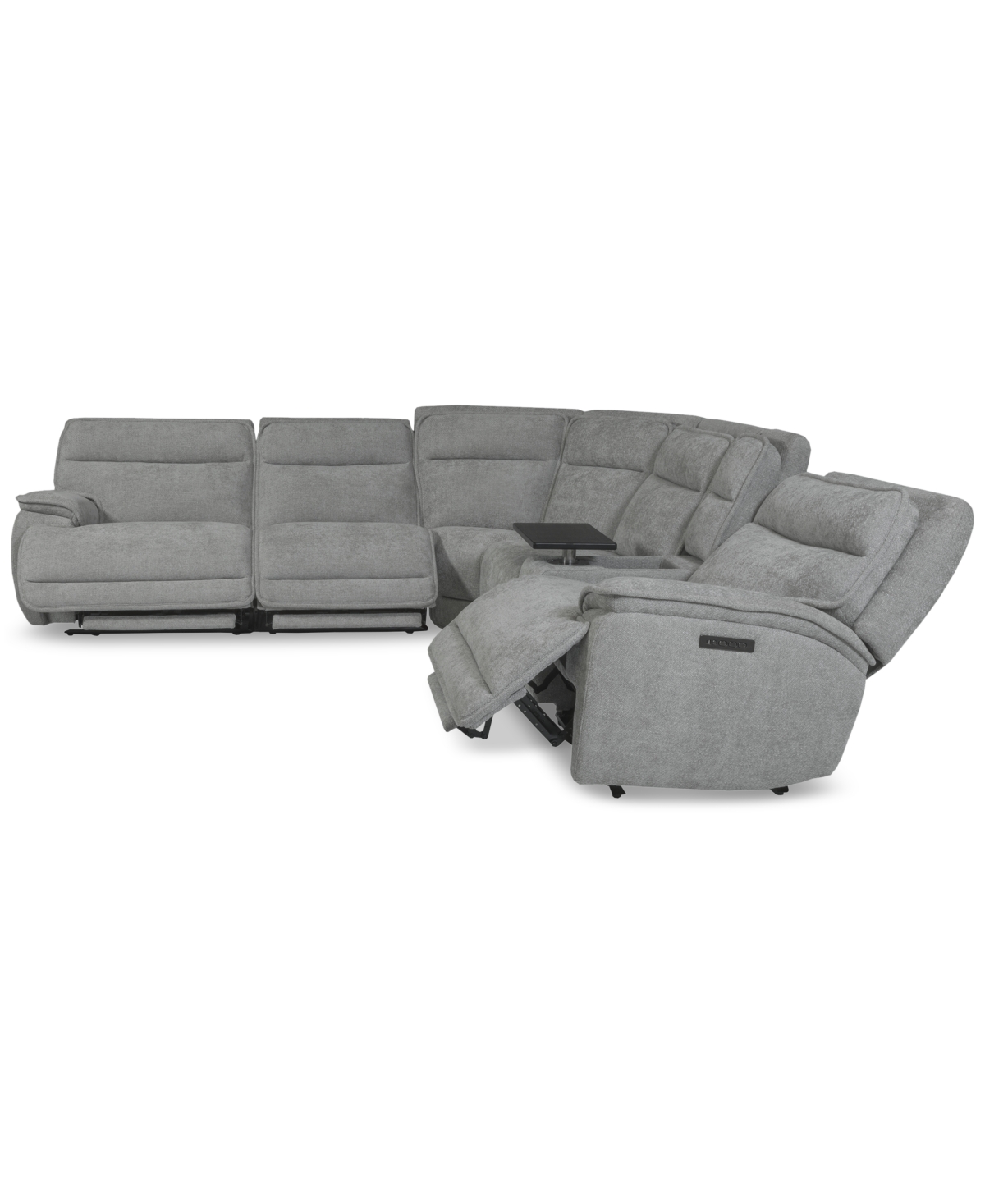 Macy's Ozryn 6-pc. Fabric Sectional With Console And 3 Power Motion Chairs, Exclusively At  In Silver