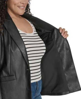 Plus Size Faux-Leather Peak-Lapel Jacket