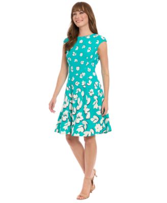 London Times - Women's Printed Cap-Sleeve Fit & Flare Dress