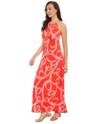 London Times Women's Printed Jersey Halter-Neck Maxi Dress