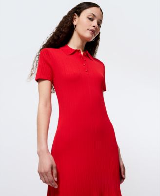 Women's Ribbed Polo-Collar Mini Dress