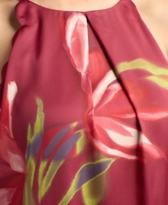 Juniors' Printed Satin Scallop-Edge Halter Top