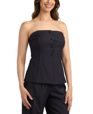 Juniors' Chalk Stripe Strapless Suit Vest Top