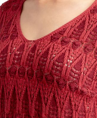 Juniors' Pullover V-Neck Pointelle Sweater