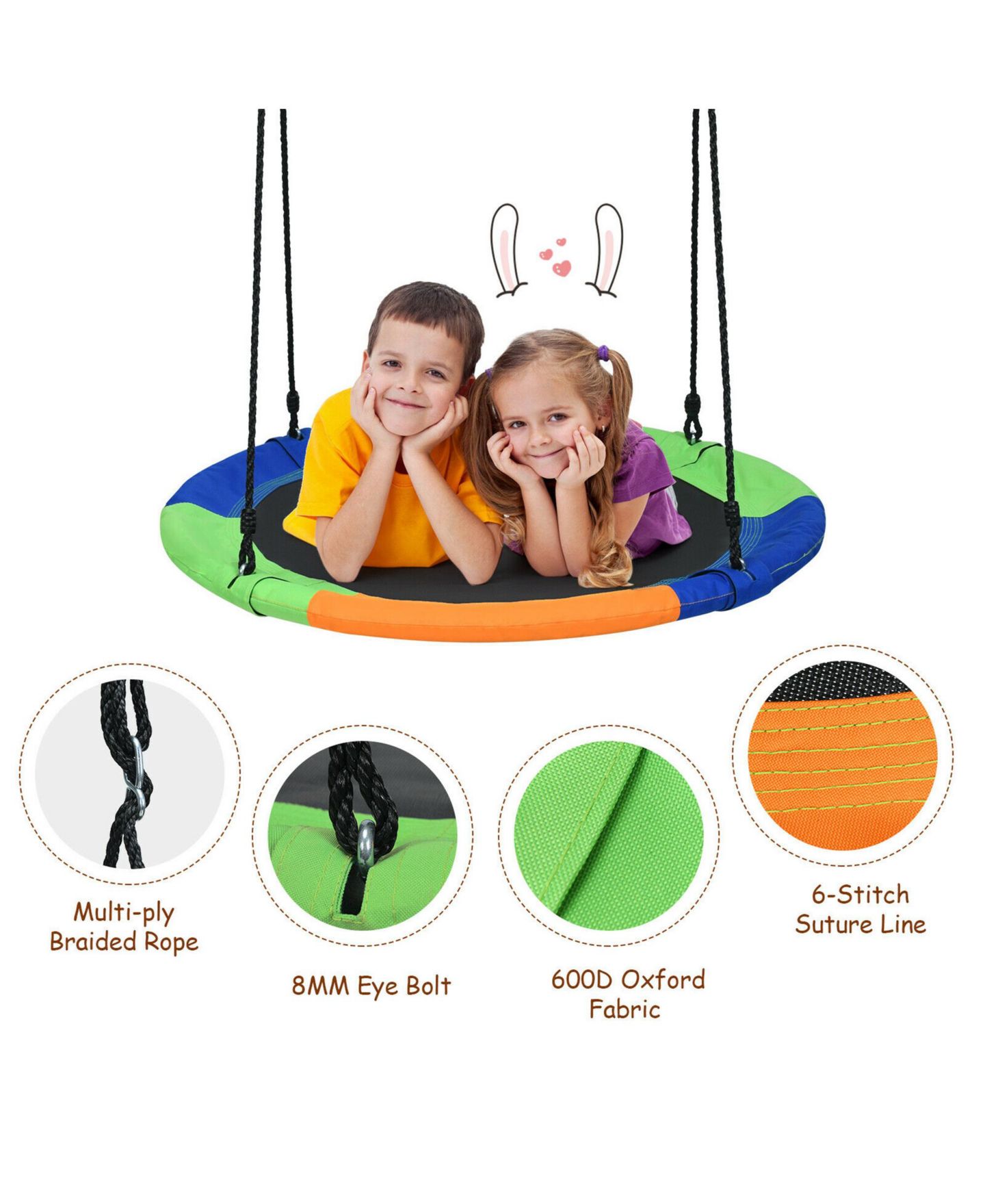 Детская игрушка Gymax 40'' Flying Saucer Tree Swing with Adjustable Height, 330 lbs, Ages 3+, цвет: Colorful — фото 10