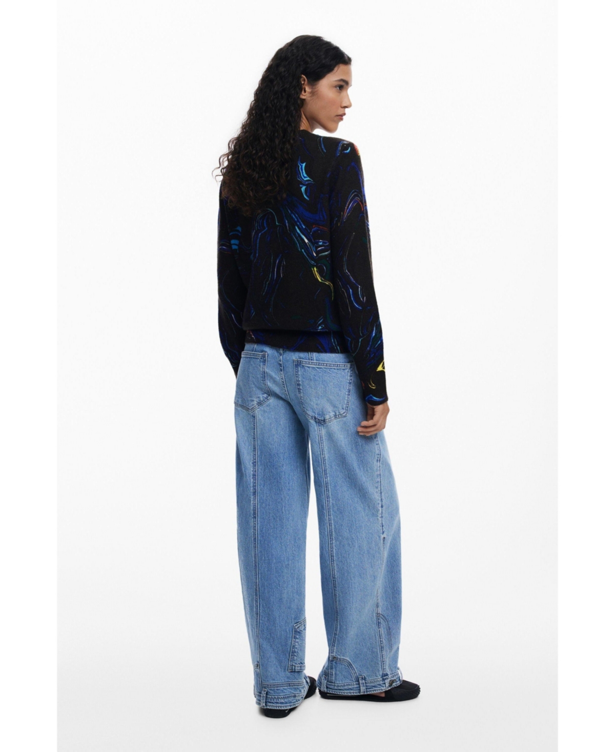Desigual Paint Swirl Print Sweater In Black