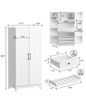 White 2-door 68.9-inch high multifunctional cabinet, storage cabinet, Pantry (including wine drawer/wine glass holder)