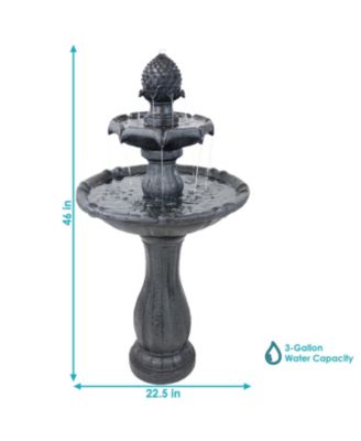 46" H Outdoor 2-Tier Pineapple Solar Water Fountain with Battery Backup