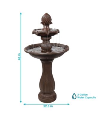 46" H Outdoor 2-Tier Pineapple Solar Water Fountain with Battery Backup