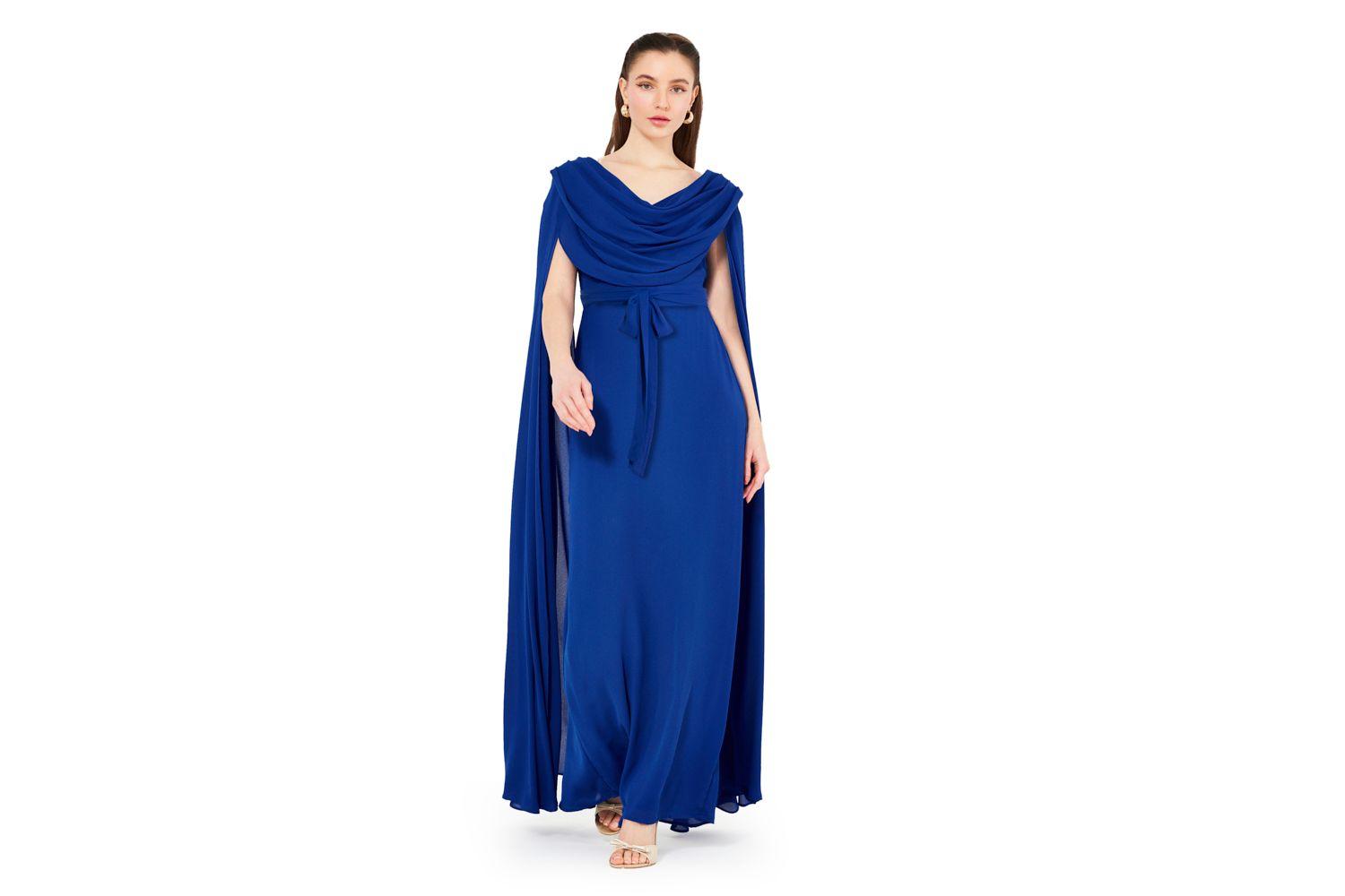 Women's Cowl Neck Flare Sleeved A-line Gown