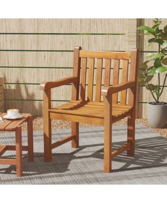 4 PCS Teak Wood Patio Dining Chair Outdoor Armchair w/ Slatted Seat & Solid Legs