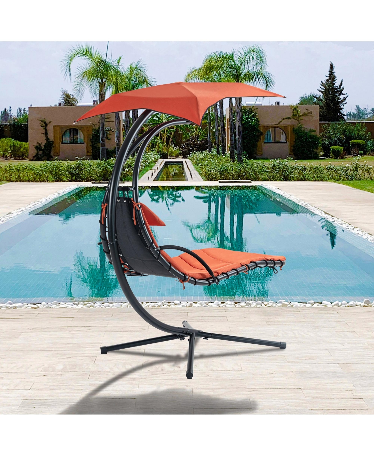 Mondawe Hanging Chaise Lounger with Removable Canopy (Orange)
