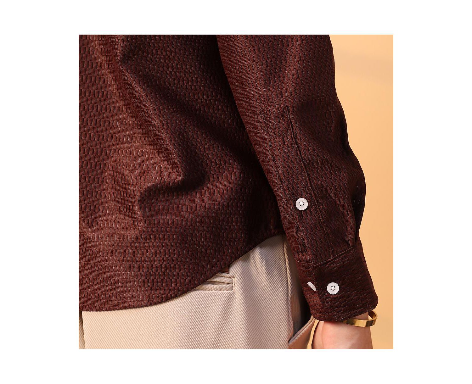Men's Chocolate Brown Solid Honeycomb Shirt