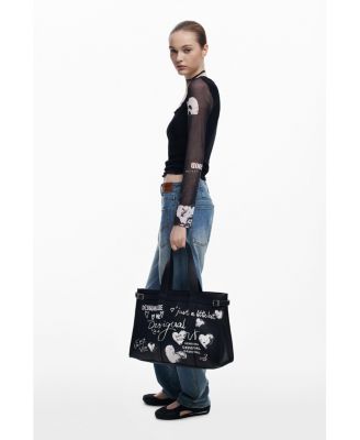 Women's Large faux leather shopper bag with letters