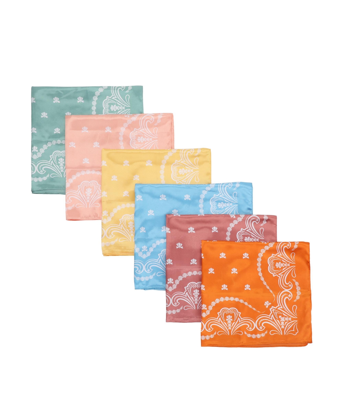 Bioworld Lightweight Satin Paisley Print 22&#x22;x22&#x22; 6-Pack Bandana Set - Satin