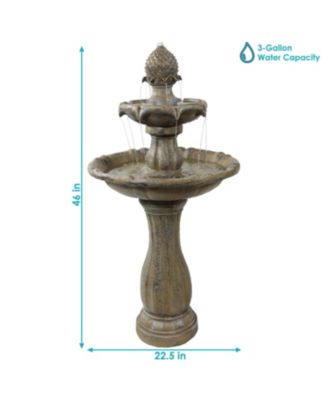  46" H Outdoor 2-Tier Pineapple Solar Water Fountain with Battery Backup