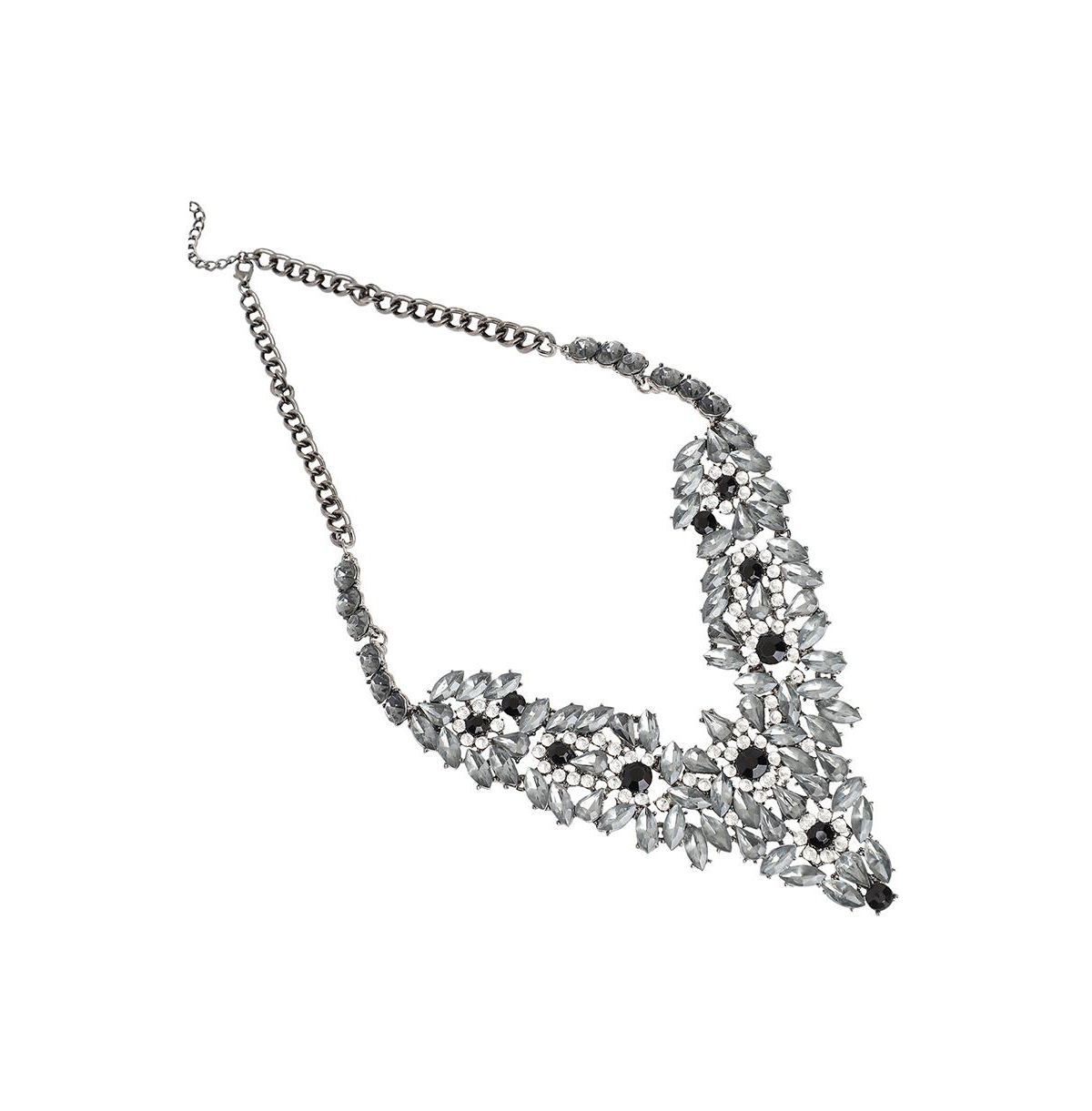 Sohi Women's Black Foliage Crystal Statement Necklace In Silver