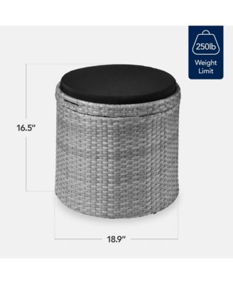 Round Wicker Ottoman, Multipurpose Furniture w/ Removable Cushion, Steel Frame