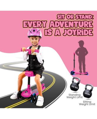 3-Wheel Foldable Kids Scooter - Child Toy Scooter with Built-in LED Wheel Lights, Foldable Seat (Pink)