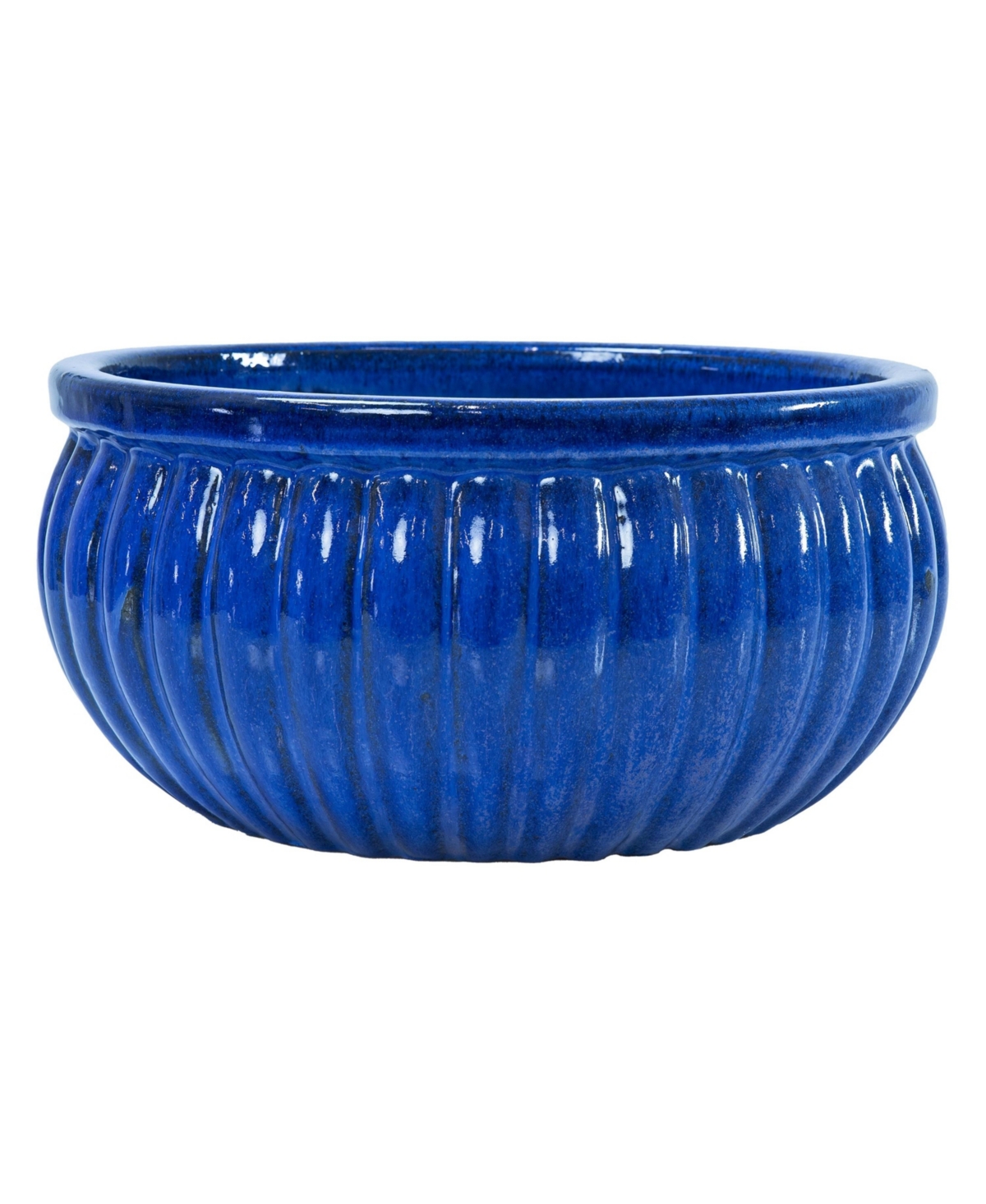 Ceramic Ribbed Planter Bowl - Imperial Blue - 14.5&#x22; Round - Imperial blue