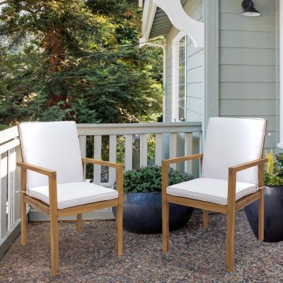 Rodanthe Acacia Wood Outdoor Dining Armchairs with Cushions - 2pk - Natural/Bone White