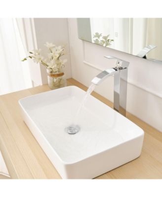 Waterfall Single Hole Single Handle Bathroom Vessel Sink Faucet With Pop Up Drain Without Overflow In Matte Black & Gold