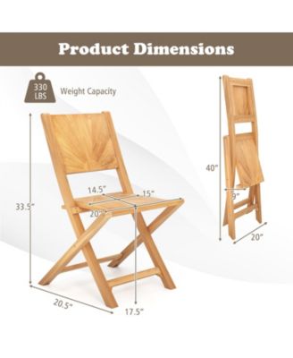 2 PCS Folding Patio Chairs w/ Inclined Backrest Teak Wood Outdoor Dining Chairs